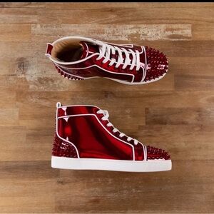 CHRISTIAN LOUBOUTIN Lou Spikes 2 Flat glossy red sneakers 8 US 41 IT authentic